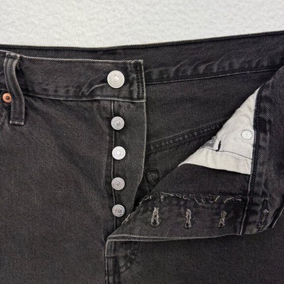Levis 501 Black Cut Off Button Fly Jean Shorts High Rise Western Womens W32 - Picture 2 of 12